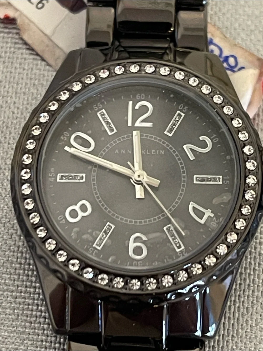 Anne Klein Women’s Black Dial Black-Trim Band Watch AK/1899 New w/Box & Manual